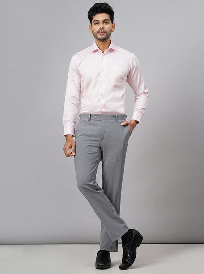Light Grey Solid Slim Fit Formal Trouser | JB Studio
