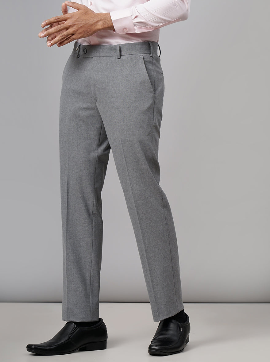 Light Grey Solid Slim Fit Formal Trouser | JB Studio