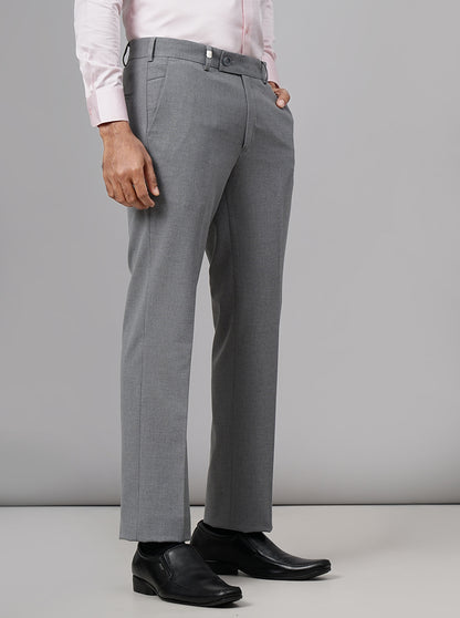 Light Grey Solid Slim Fit Formal Trouser | JB Studio
