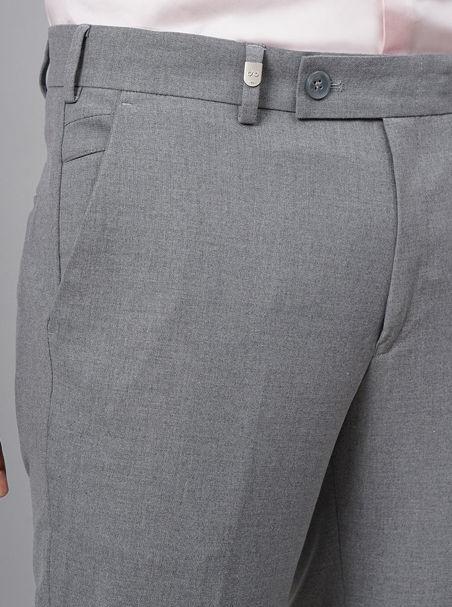 Light Grey Solid Slim Fit Formal Trouser | JB Studio