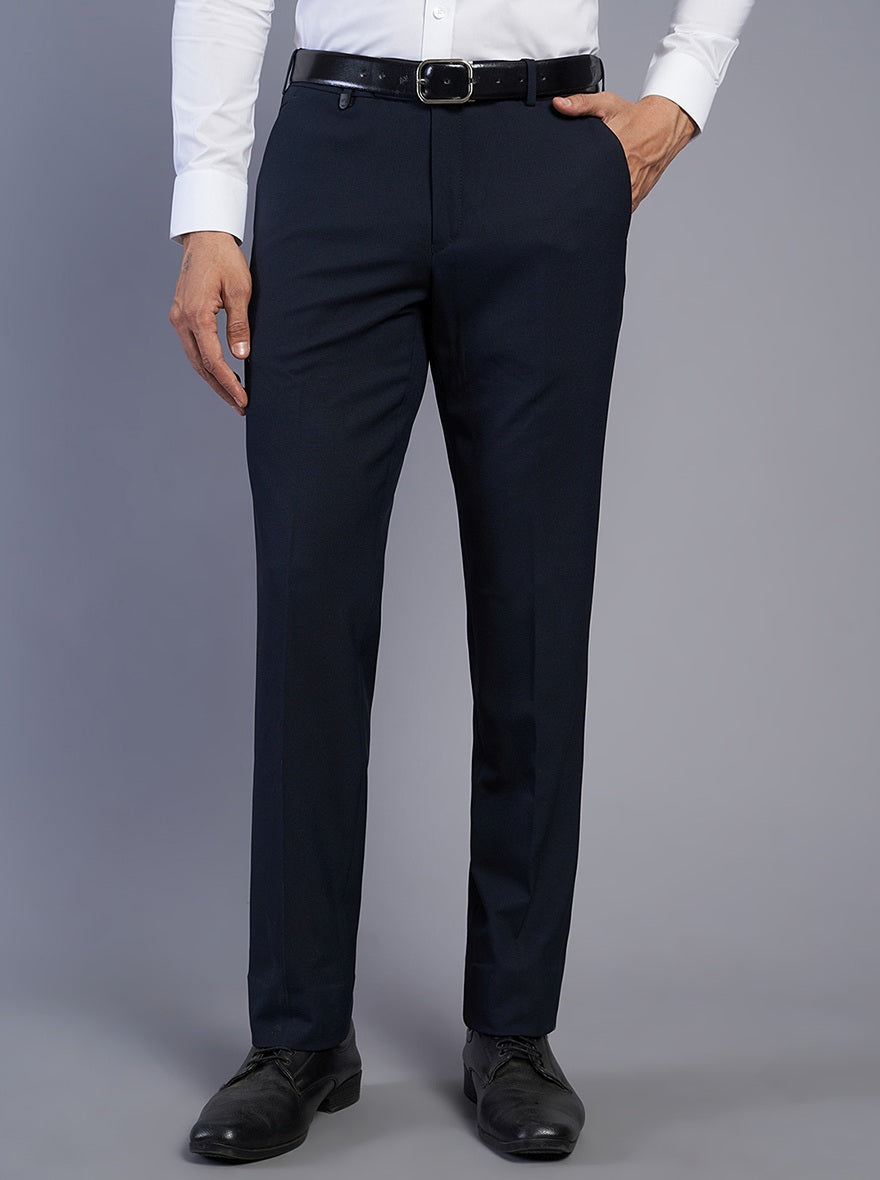 JB Studio Slim Fit Navy Blue Formal Trouser | Stylish Terry Rayon Men's ...