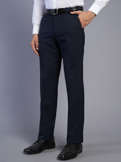 Navy Blue Solid Slim Fit Formal Trouser | JB Studio