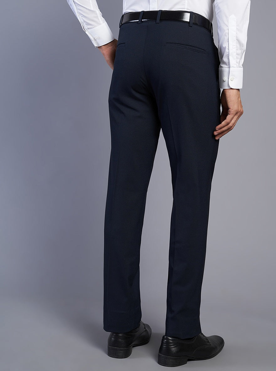 Navy Blue Solid Slim Fit Formal Trouser | JB Studio