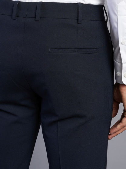 Navy Blue Solid Slim Fit Formal Trouser | JB Studio