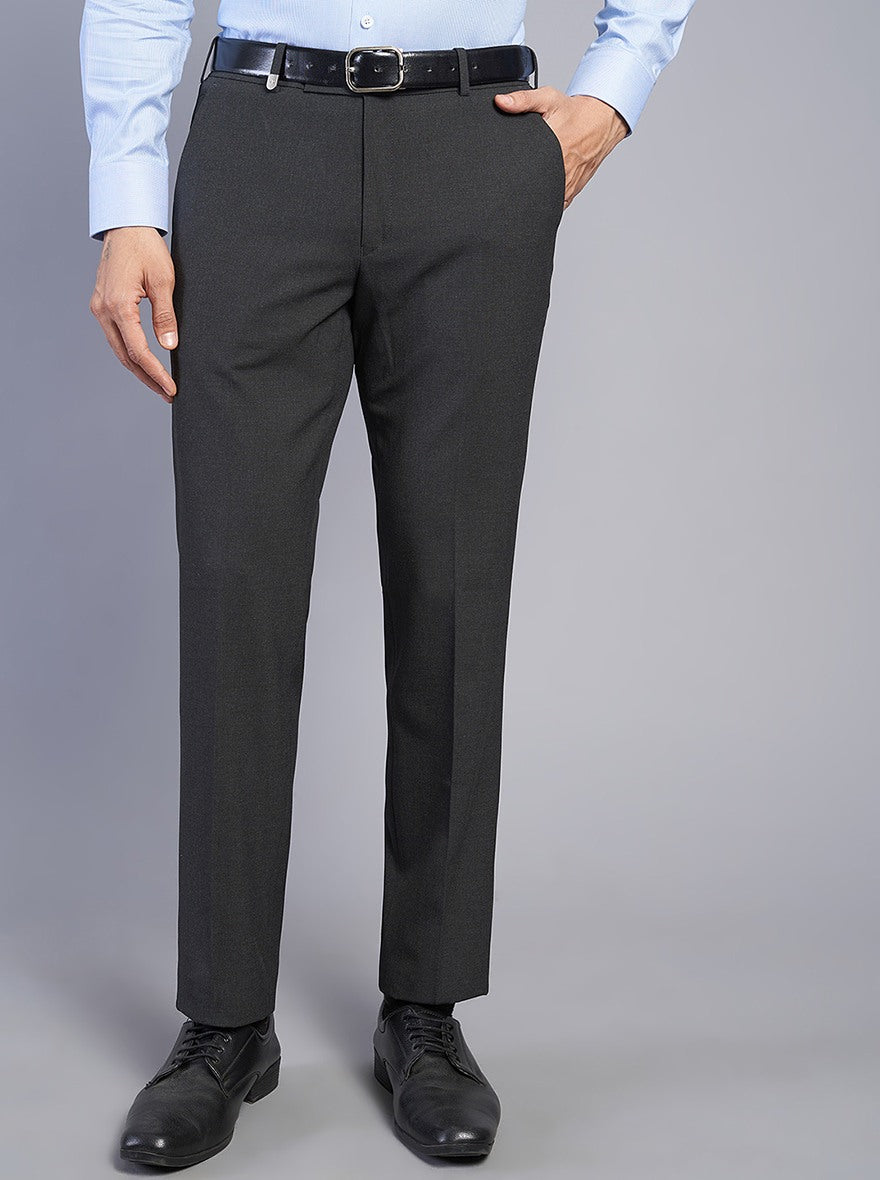 Grey Solid Slim Fit Formal Trouser | JB Studio