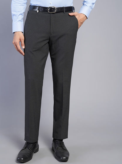 Grey Solid Slim Fit Formal Trouser | JB Studio