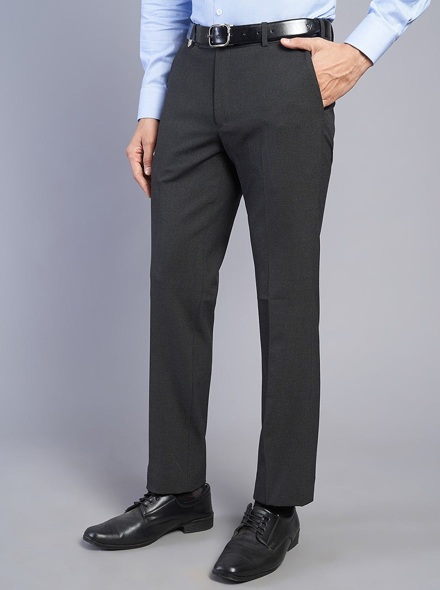 Grey Solid Slim Fit Formal Trouser | JB Studio