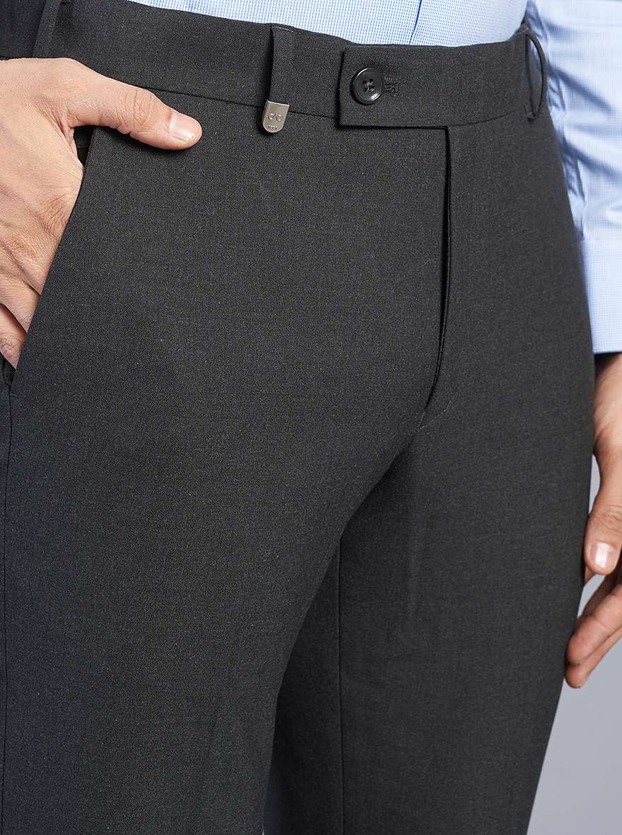 Grey Solid Slim Fit Formal Trouser | JB Studio
