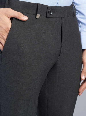 Grey Solid Slim Fit Formal Trouser | JB Studio