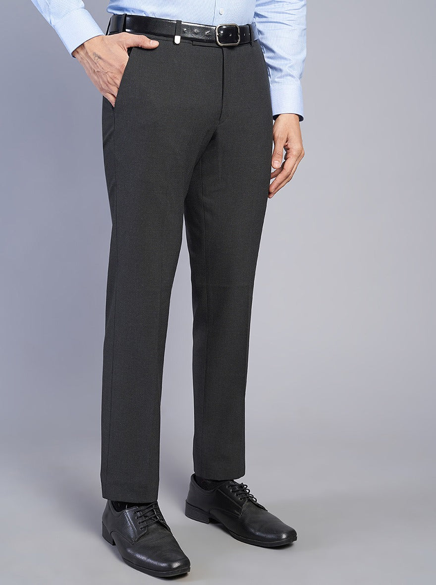 Grey Solid Slim Fit Formal Trouser | JB Studio