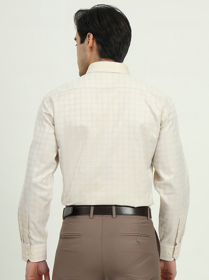 Cream Checked Regular Fit Formal Shirt | Greenfibre