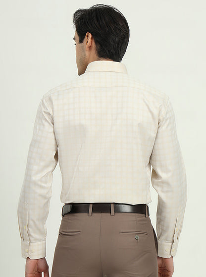 Cream Checked Regular Fit Formal Shirt | Greenfibre
