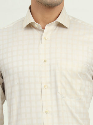 Cream Checked Regular Fit Formal Shirt | Greenfibre