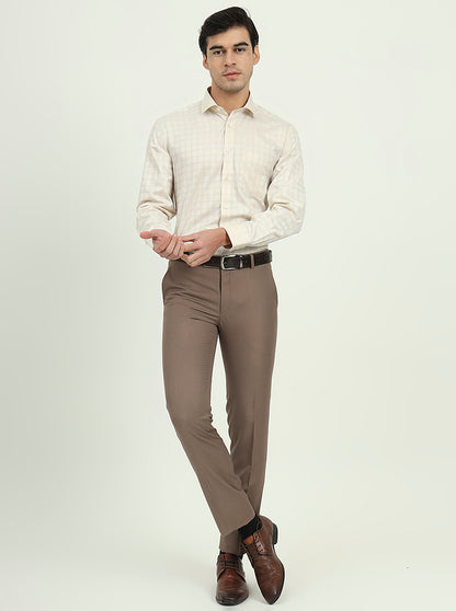 Cream Checked Regular Fit Formal Shirt | Greenfibre