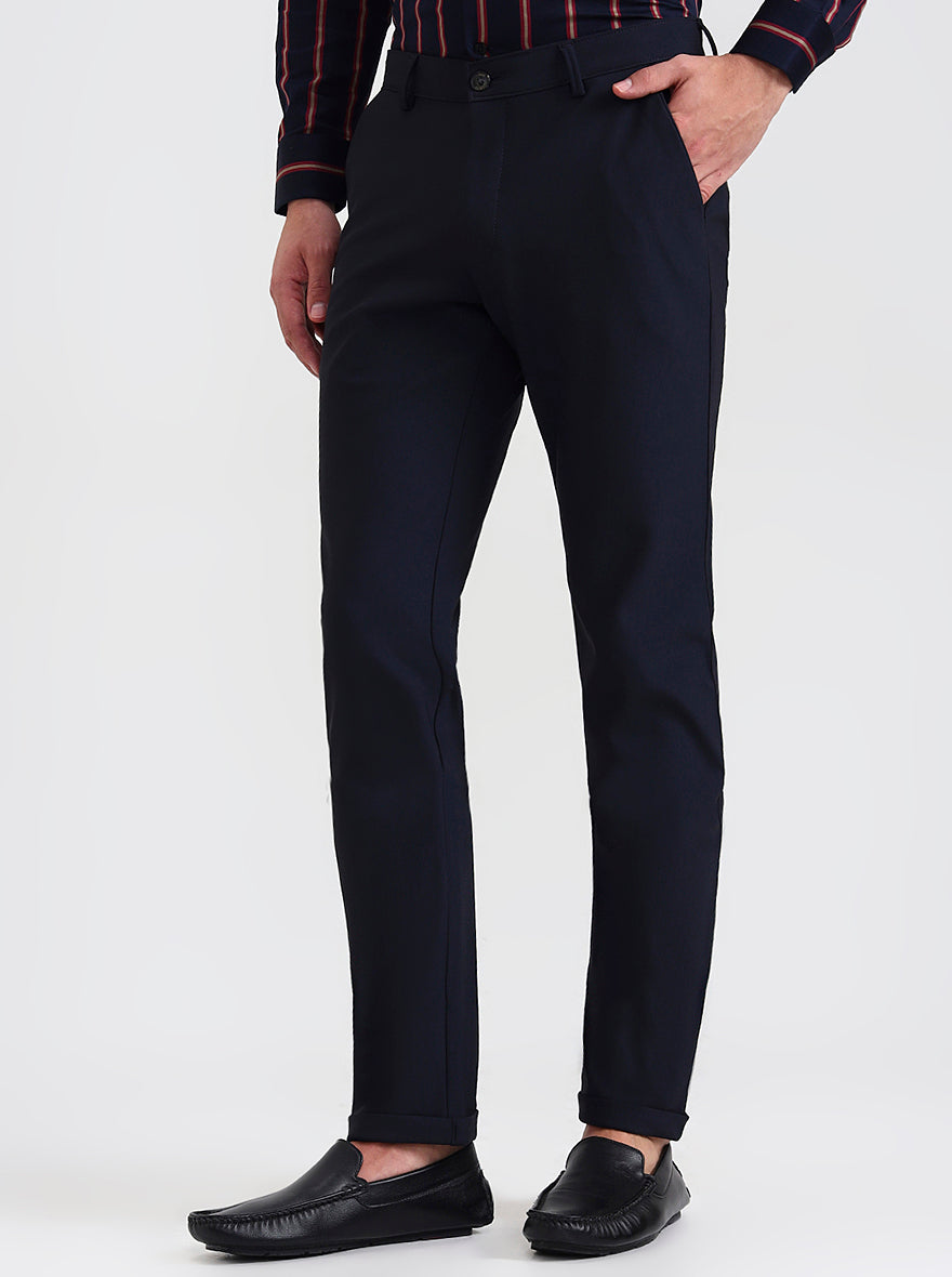 Navy Blue Solid Slim Fit Club Wear Trouser | Wyre