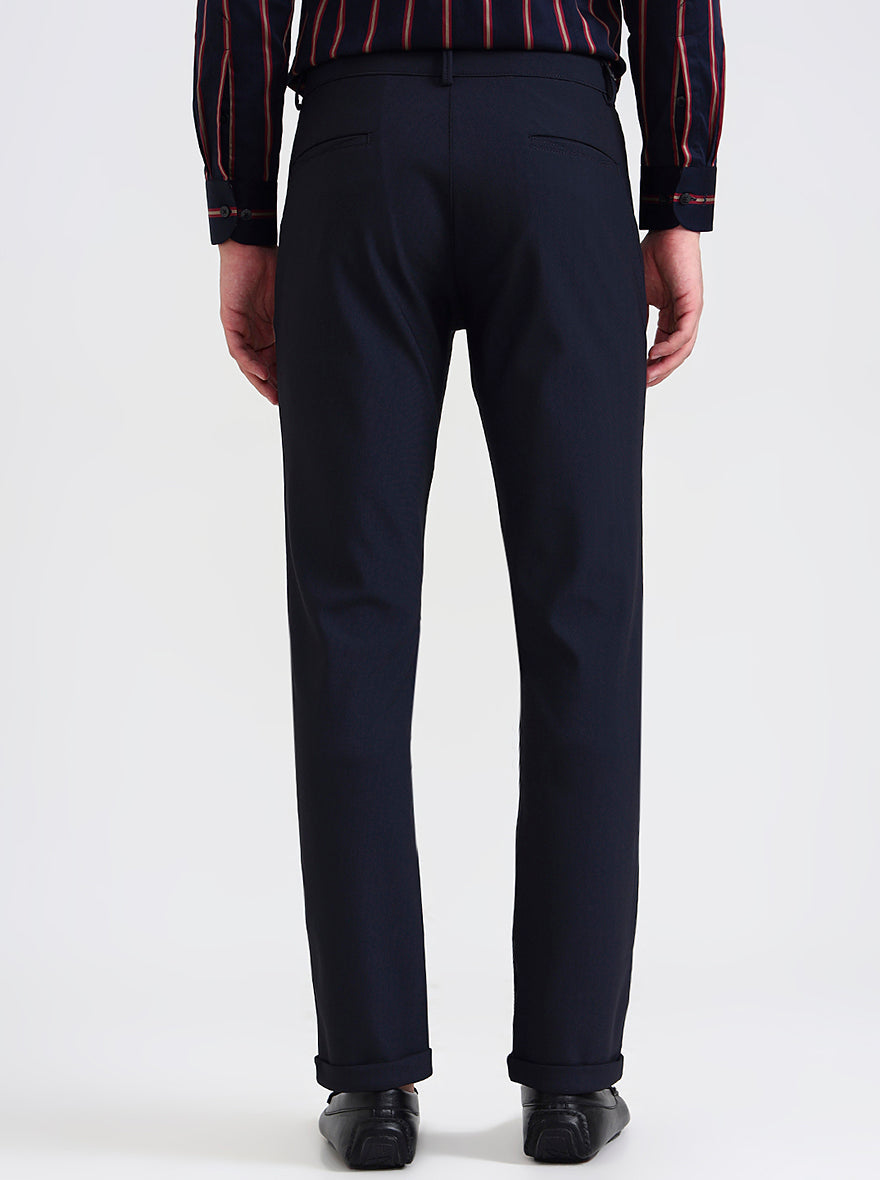 Navy Blue Solid Slim Fit Club Wear Trouser | Wyre