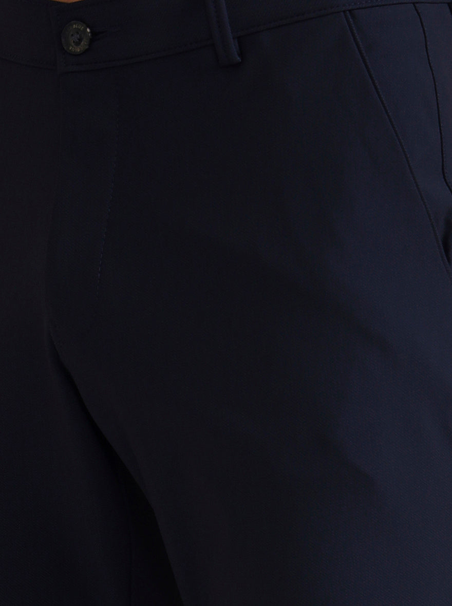 Navy Blue Solid Slim Fit Club Wear Trouser | Wyre