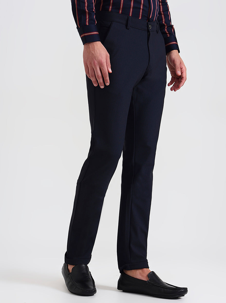 Navy Blue Solid Slim Fit Club Wear Trouser | Wyre
