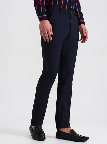 Navy Blue Solid Slim Fit Club Wear Trouser | Wyre