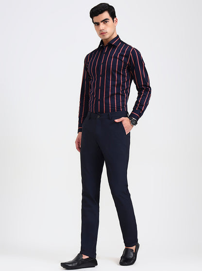 Navy Blue Solid Slim Fit Club Wear Trouser | Wyre