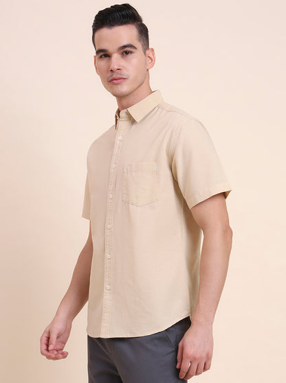 Beige Solid Slim Fit Casual Shirt | Greenfibre