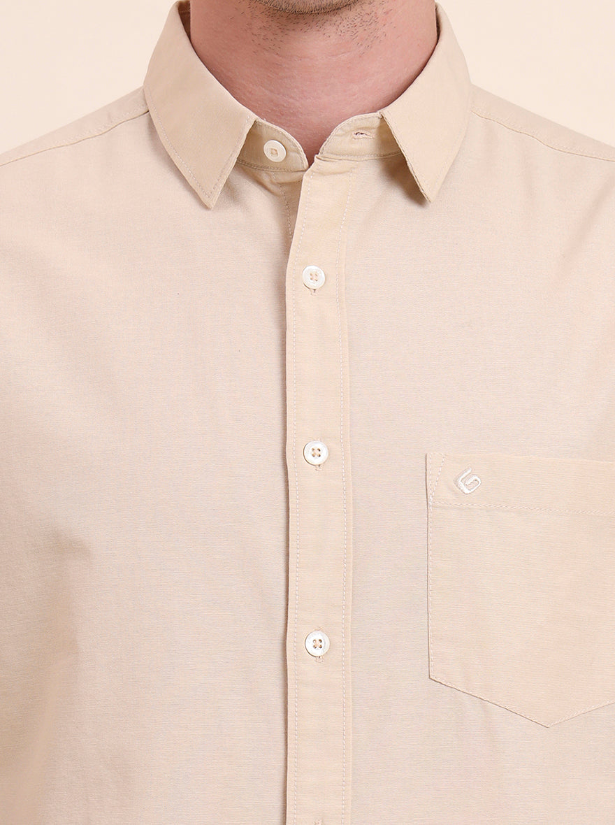 Beige Solid Slim Fit Casual Shirt | Greenfibre