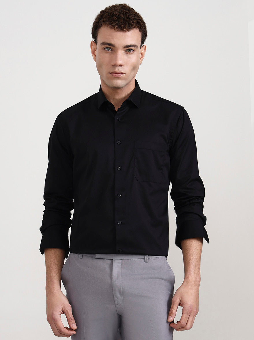 Black Solid Slim Fit Formal Shirt | Metal