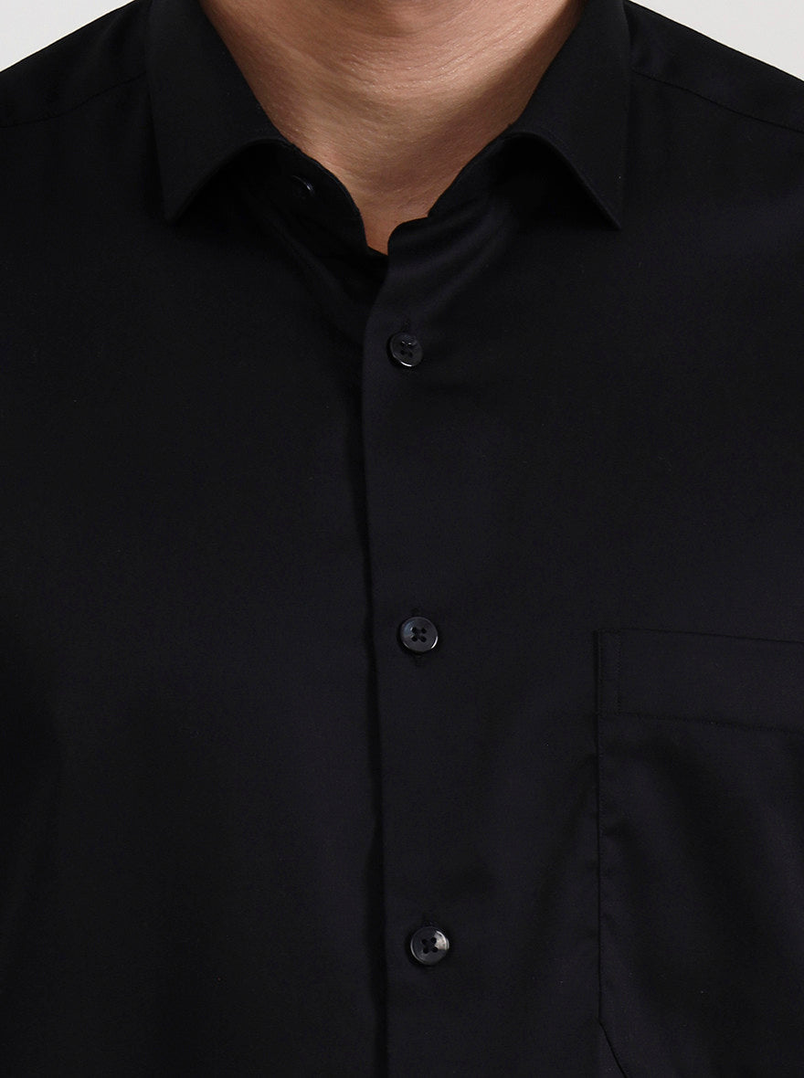 Black Solid Slim Fit Formal Shirt | Metal