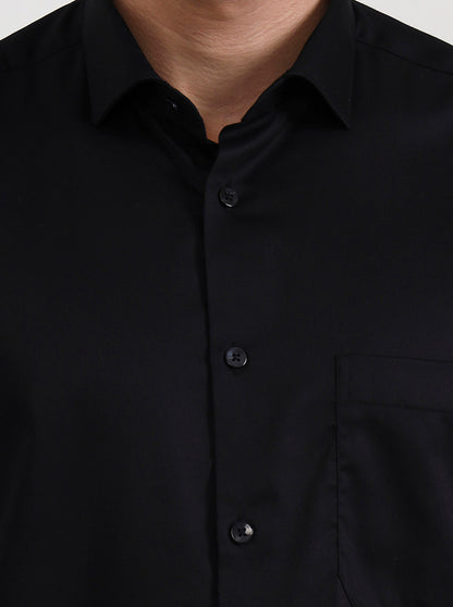 Black Solid Slim Fit Formal Shirt | Metal