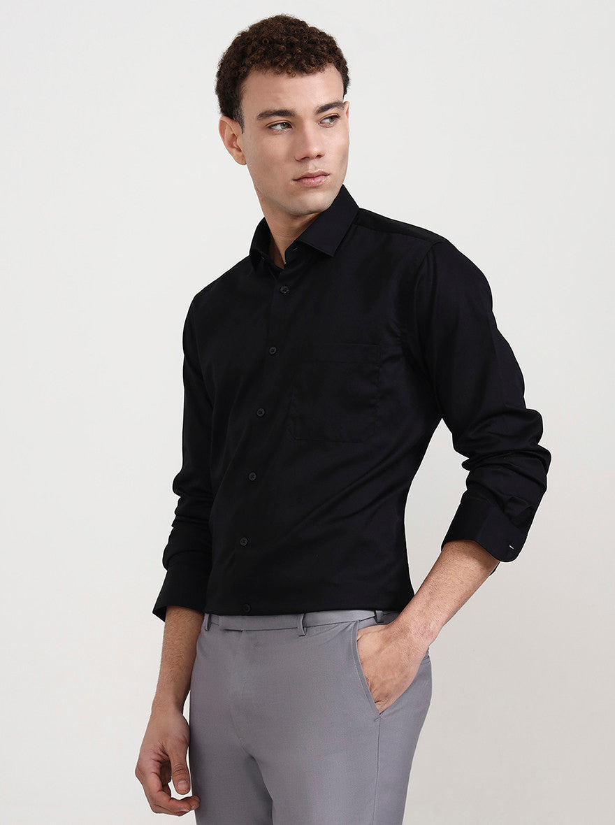 Black Solid Slim Fit Formal Shirt | Metal