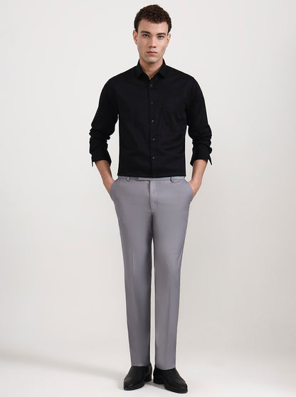 Black Solid Slim Fit Formal Shirt | Metal