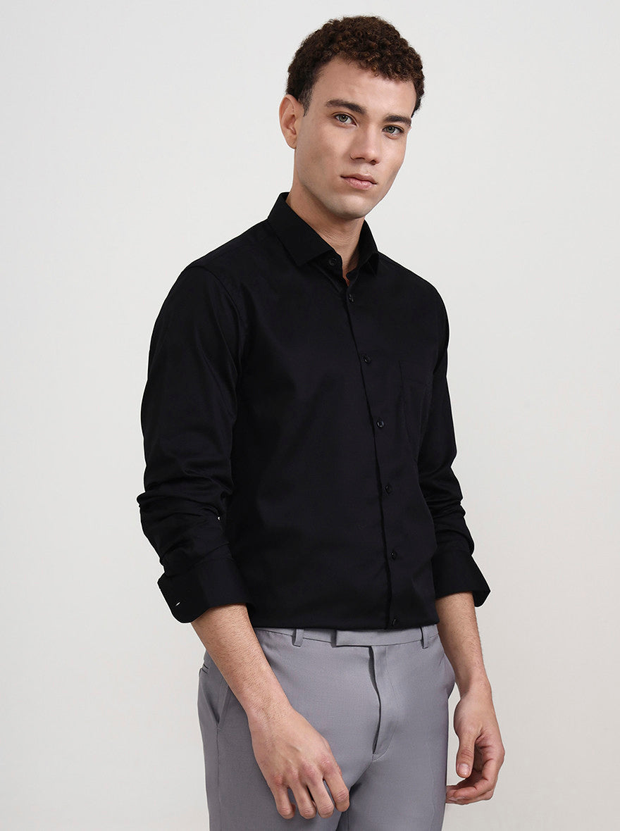 Black Solid Slim Fit Formal Shirt | Metal