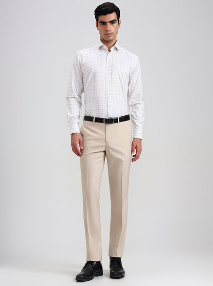 Fawn Checked Slim Fit Formal Trouser | Greenfibre