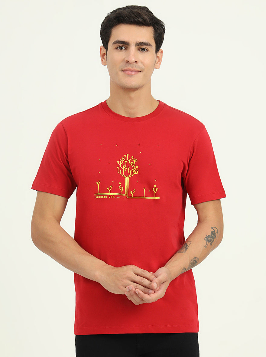 Red Printed Slim Fit T-Shirt | Greenfibre