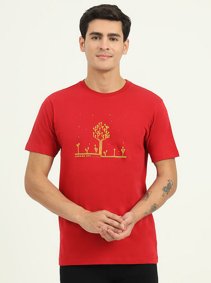 Red Printed Slim Fit T-Shirt | Greenfibre
