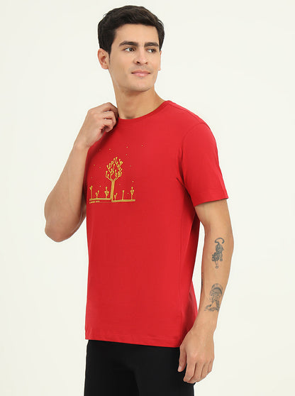 Red Printed Slim Fit T-Shirt | Greenfibre