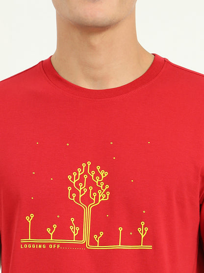 Red Printed Slim Fit T-Shirt | Greenfibre