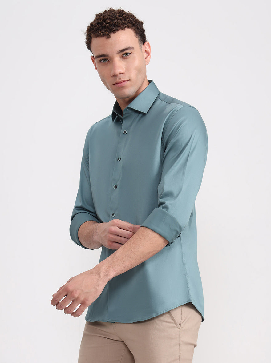 Pista Green Solid Slim Fit Party Wear Shirt | Wyre