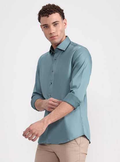 Pista Green Solid Slim Fit Party Wear Shirt | Wyre