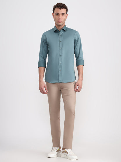 Pista Green Solid Slim Fit Party Wear Shirt | Wyre