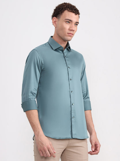 Pista Green Solid Slim Fit Party Wear Shirt | Wyre