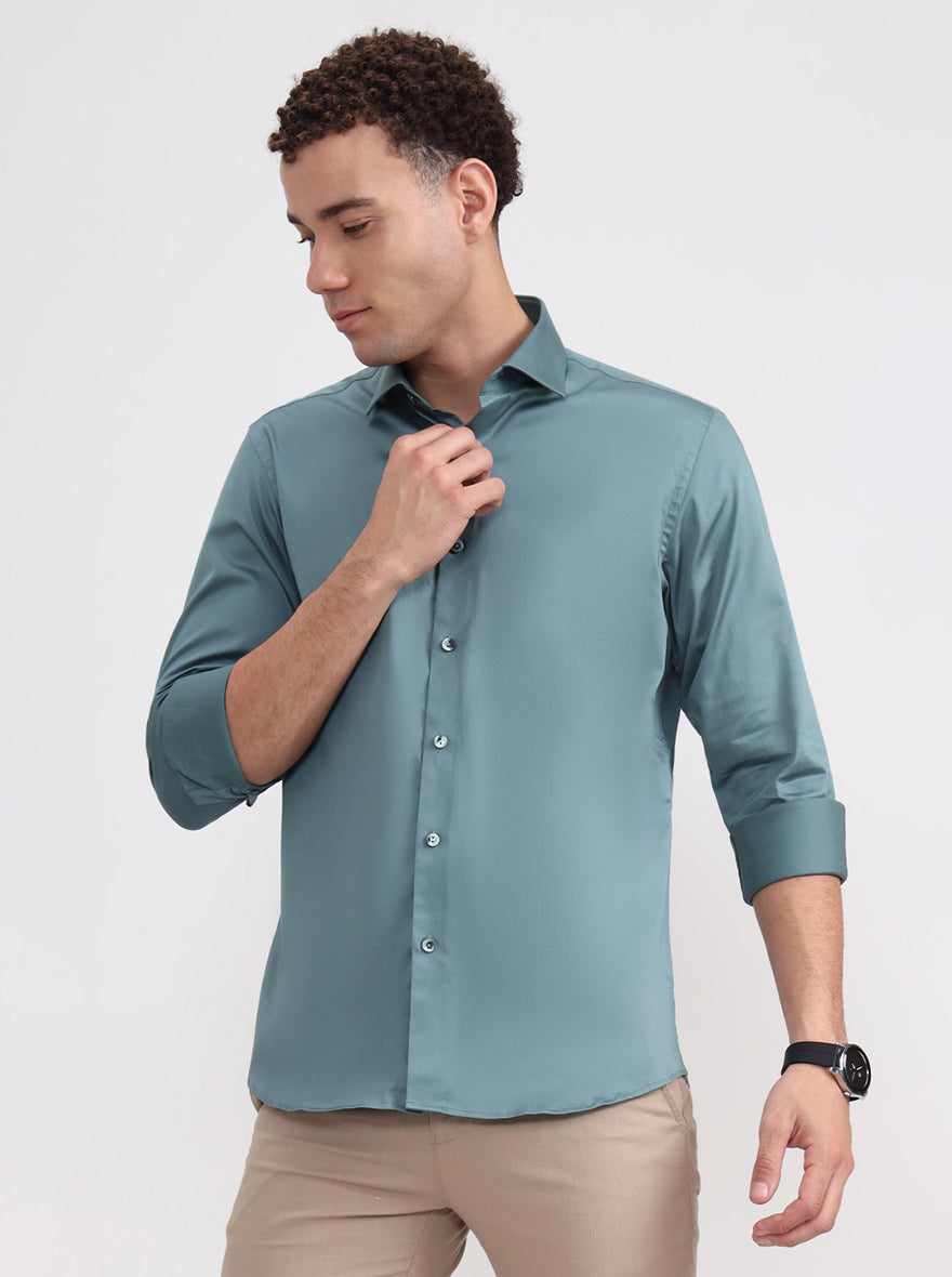 Pista Green Solid Slim Fit Party Wear Shirt | Wyre