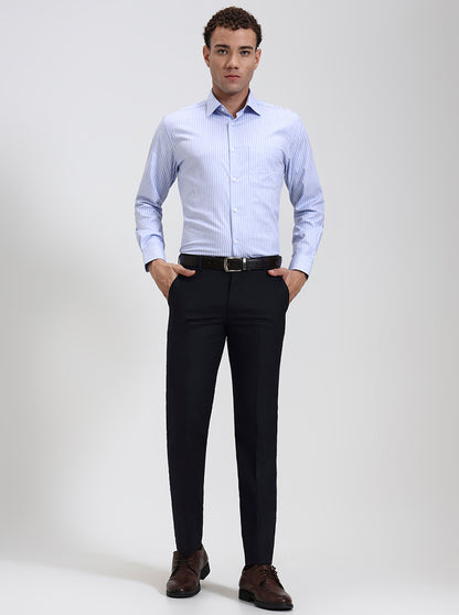 Blue Solid Slim Fit Formal Trouser | JadeBlue Super Luxe