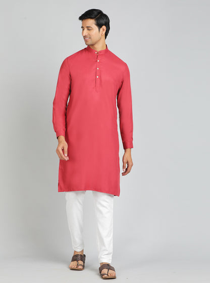 Red Solid Regular Fit Modi Kurta | JadeBlue