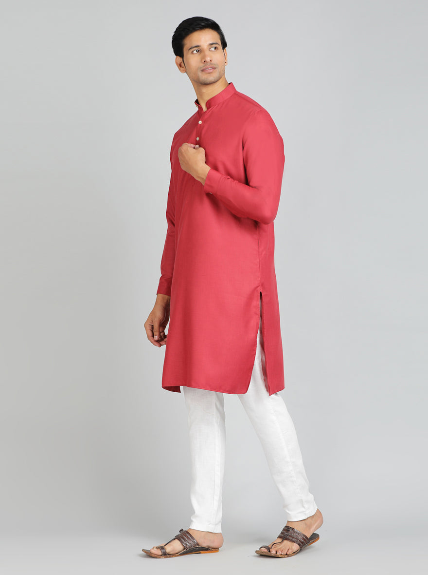 Red Solid Regular Fit Modi Kurta | JadeBlue
