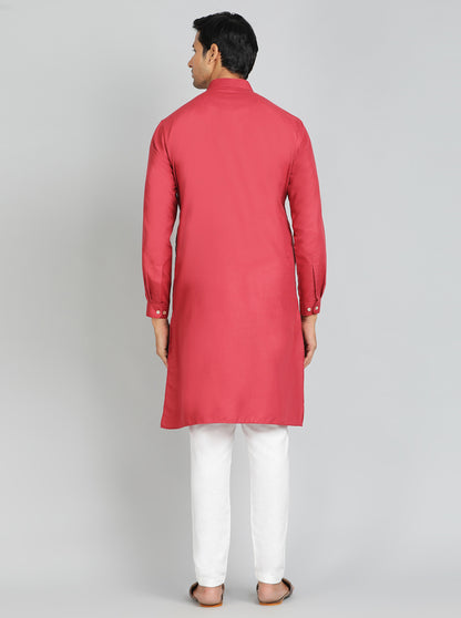 Red Solid Regular Fit Modi Kurta | JadeBlue