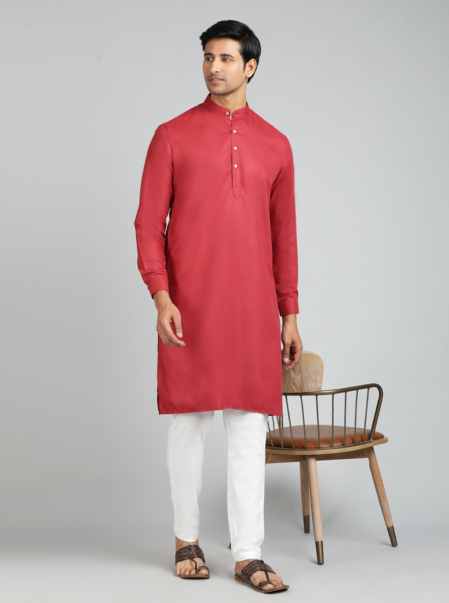 Red Solid Regular Fit Modi Kurta | JadeBlue