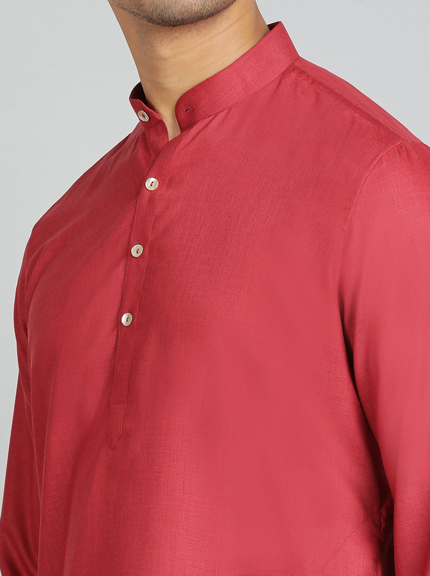 Red Solid Regular Fit Modi Kurta | JadeBlue