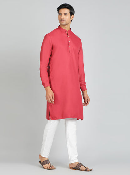 Red Solid Regular Fit Modi Kurta | JadeBlue