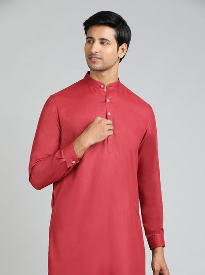 Red Solid Regular Fit Modi Kurta | JadeBlue